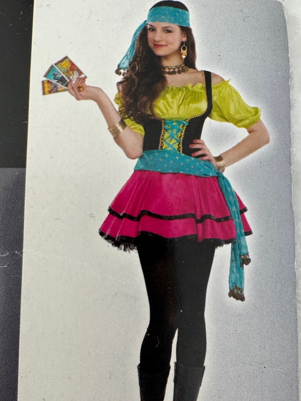 Mystique Boutique Pink & Lime Off-Shoulder Layered Mini fortuneteller costume